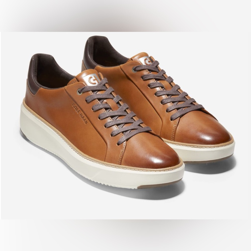 Cole Haan GrandPro Topspin Men's British Tan Leather Sneakers New With Tags Box - Picture 3 of 6